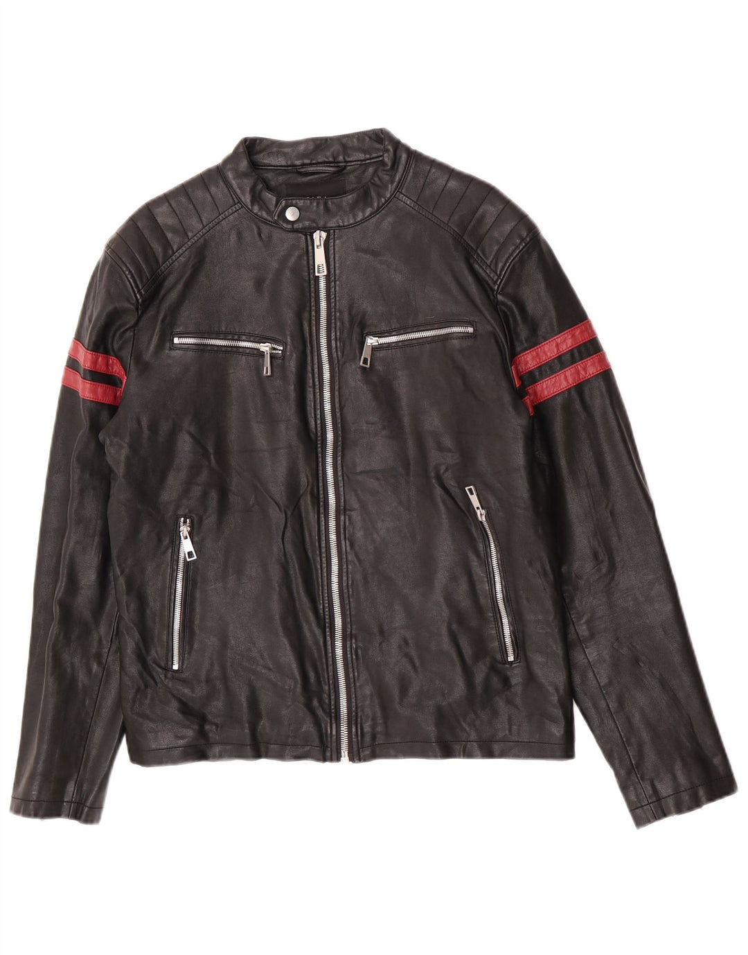 Zara Veste de motard pour homme UK 38 Medium Noir Rayé