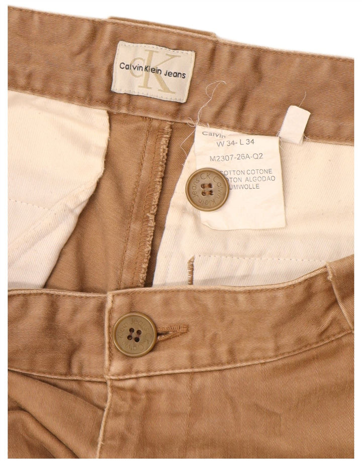 CALVIN KLEIN Pantalon Cargo Droit Homme W34 L34 Beige Coton