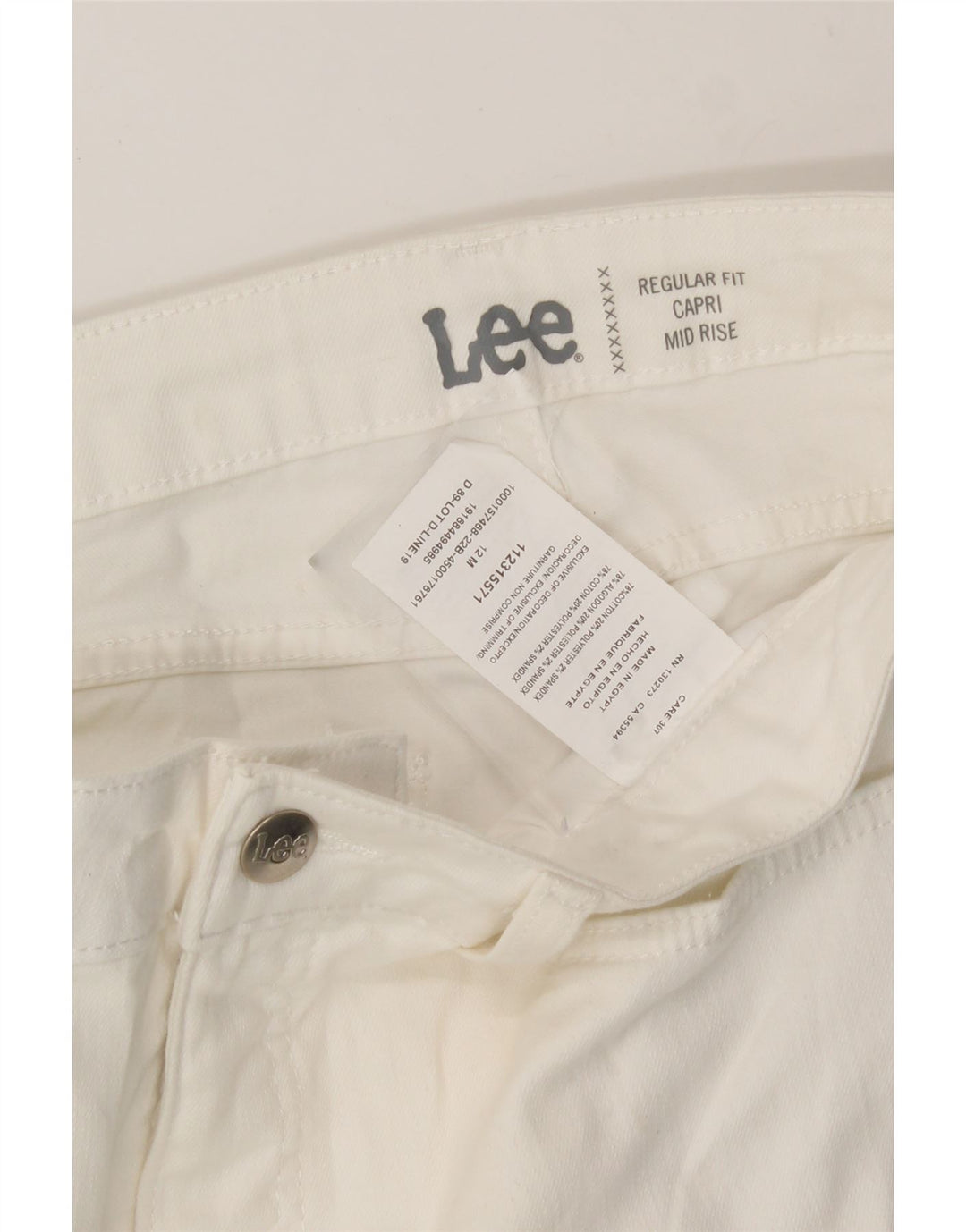 LEE Womens Mid Rise Regular Fit Capri Jeans US 12 Large W32 L21 White Vintage Lee and Second-Hand Lee from Messina Hembry 