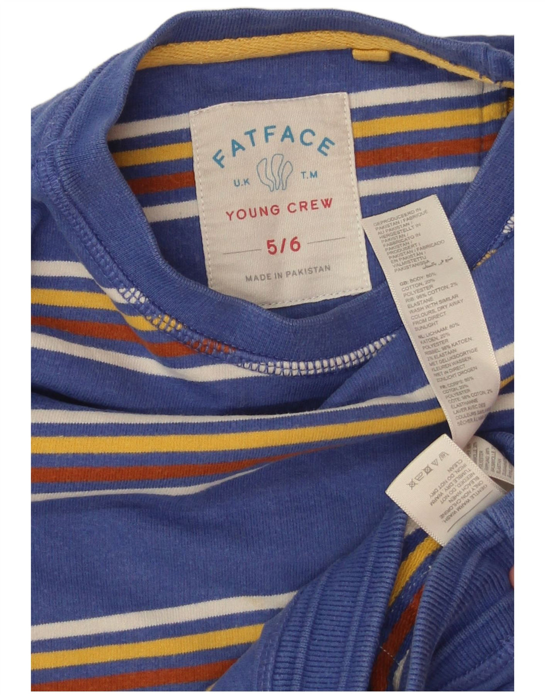 Fat Face Sweat-Shirt Garçon 5-6 Ans Bleu Rayé Coton
