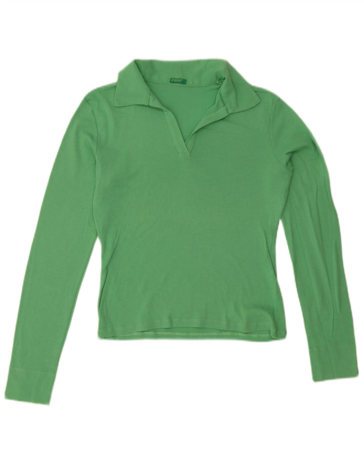Benetton Polo à manches longues pour femme UK 10 Small Vert