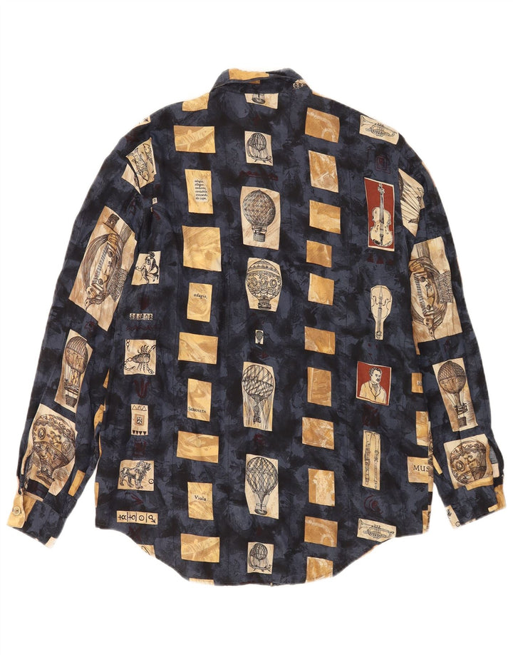 chemise femme vintage EU 38 Moyen Bleu Marine Patchwork Viscose