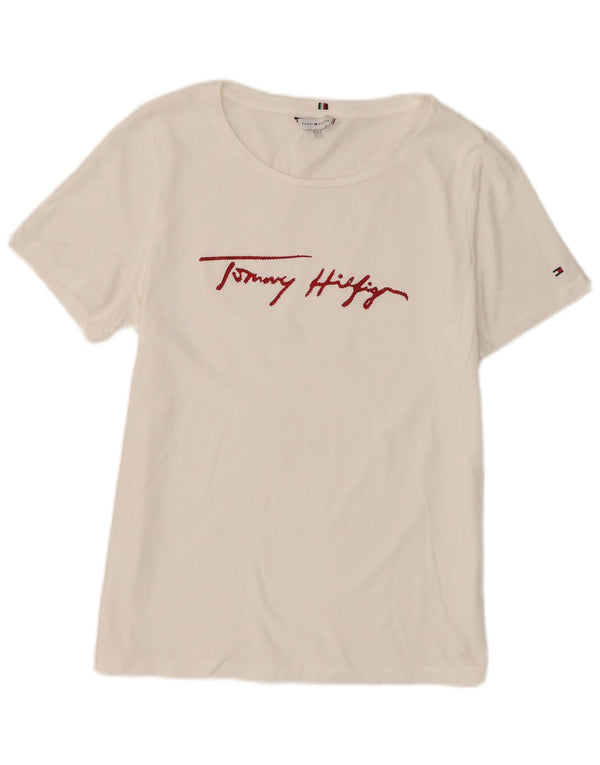 Tommy Hilfiger T-shirt graphique pour femme UK 14 Large Blanc