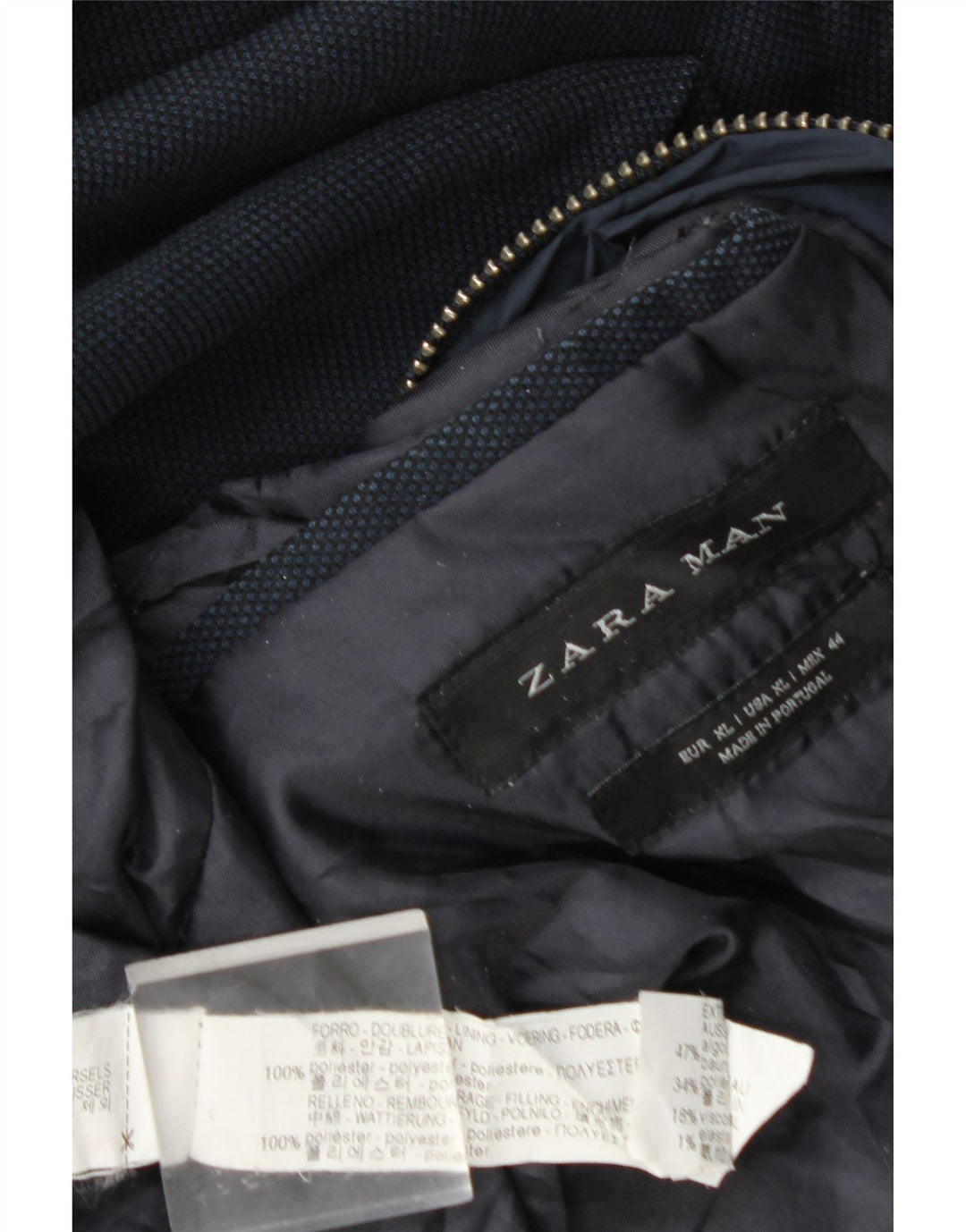 Zara Veste Bomber Homme UK 42 XL Bleu Marine à Carreaux Polyester