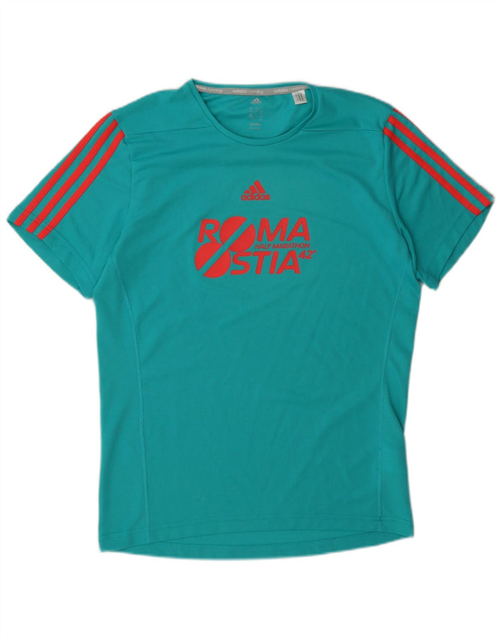 Adidas Hommes Climalite Graphic T-Shirt Top Petit Turquoise Polyester