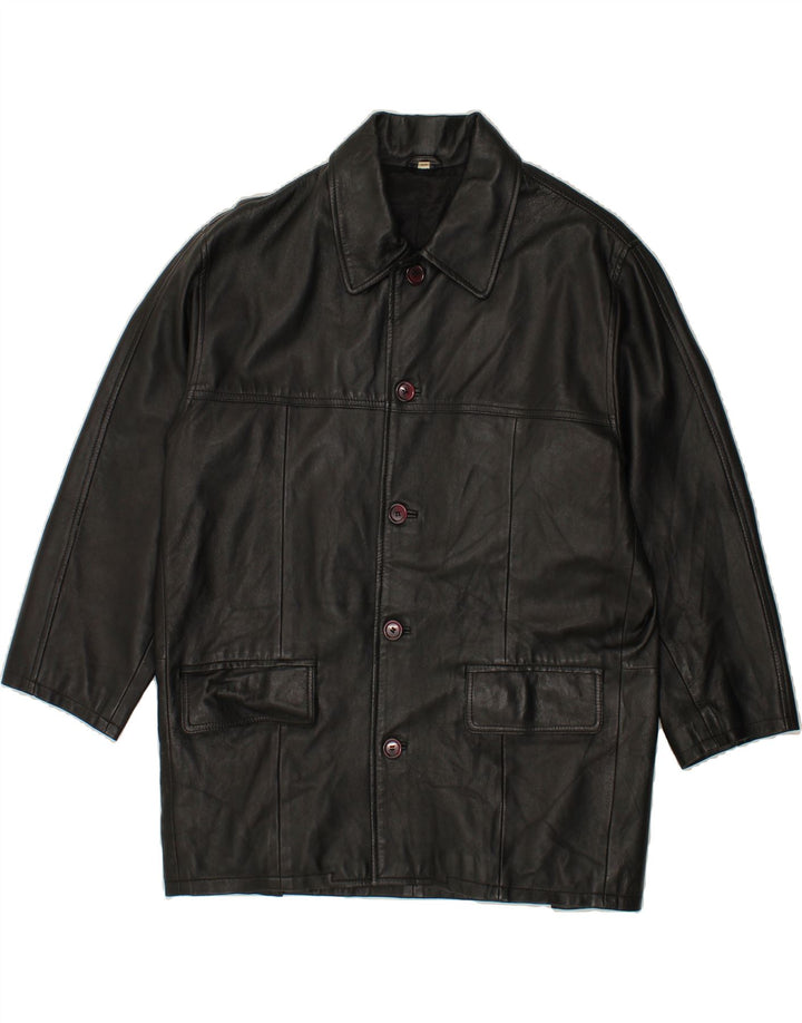 VINTAGE Manteau en cuir coupe ample pour homme IT 48 Cuir noir moyen