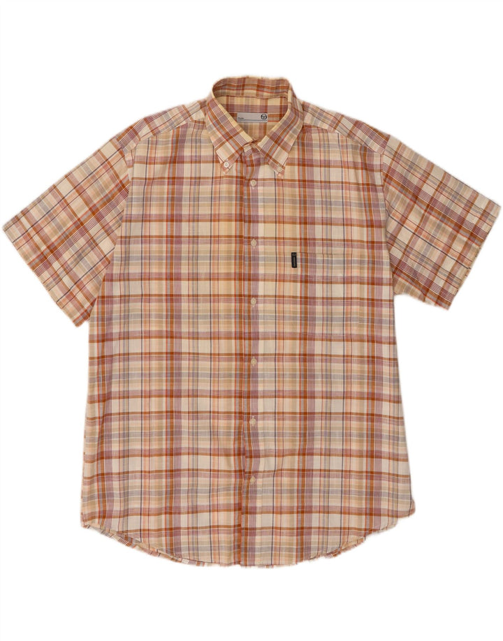 Sergio Tacchini Chemise à manches courtes pour hommes en coton à carreaux beiges
