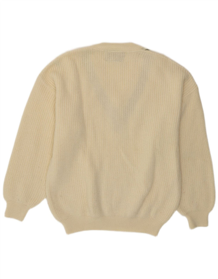 Il Granchio Pull Col V Homme XL Blanc Cassé Floral Laine Vierge