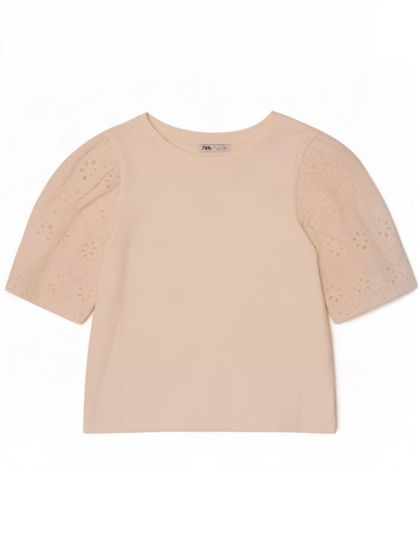 Zara Womens Crop T-Shirt Top UK 10 Petit Blanc