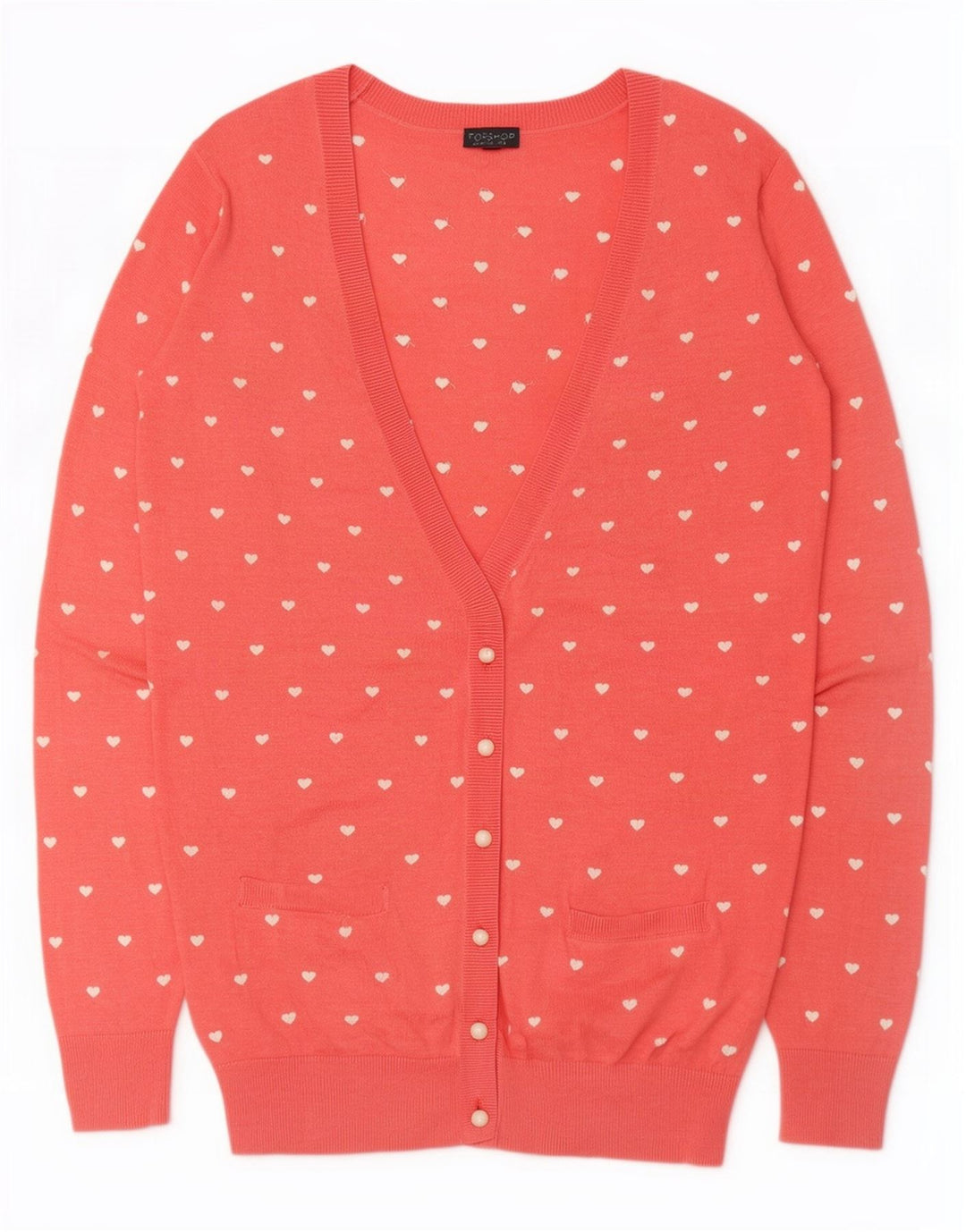 Topshop Pull Cardigan à Motif Abstrait pour Femme UK 12 Coeur Rose Moyen