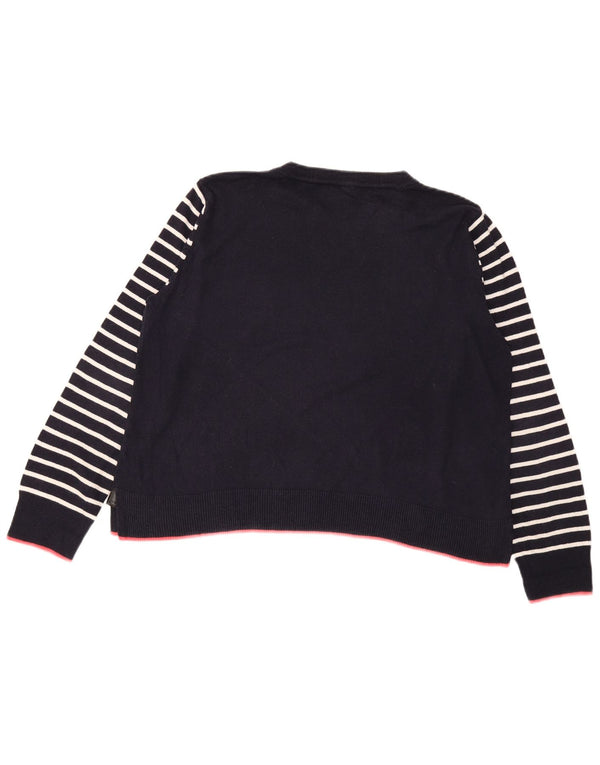 Oasis Pull graphique à col rond pour femme UK 16 Large Bleu marine rayé