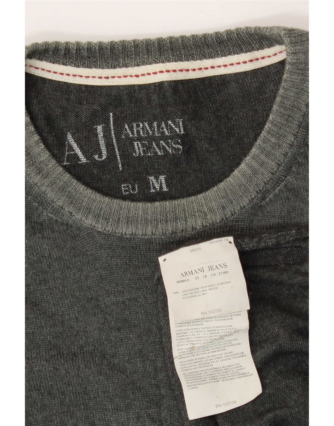 Armani Pull col rond en laine vierge vert moyen homme