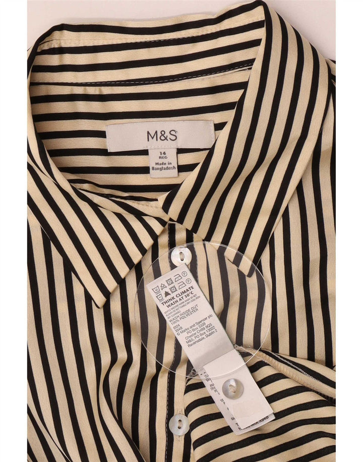 Marks & Spencer Chemise Femme UK 14 Large Beige Fines Rayures Polyester
