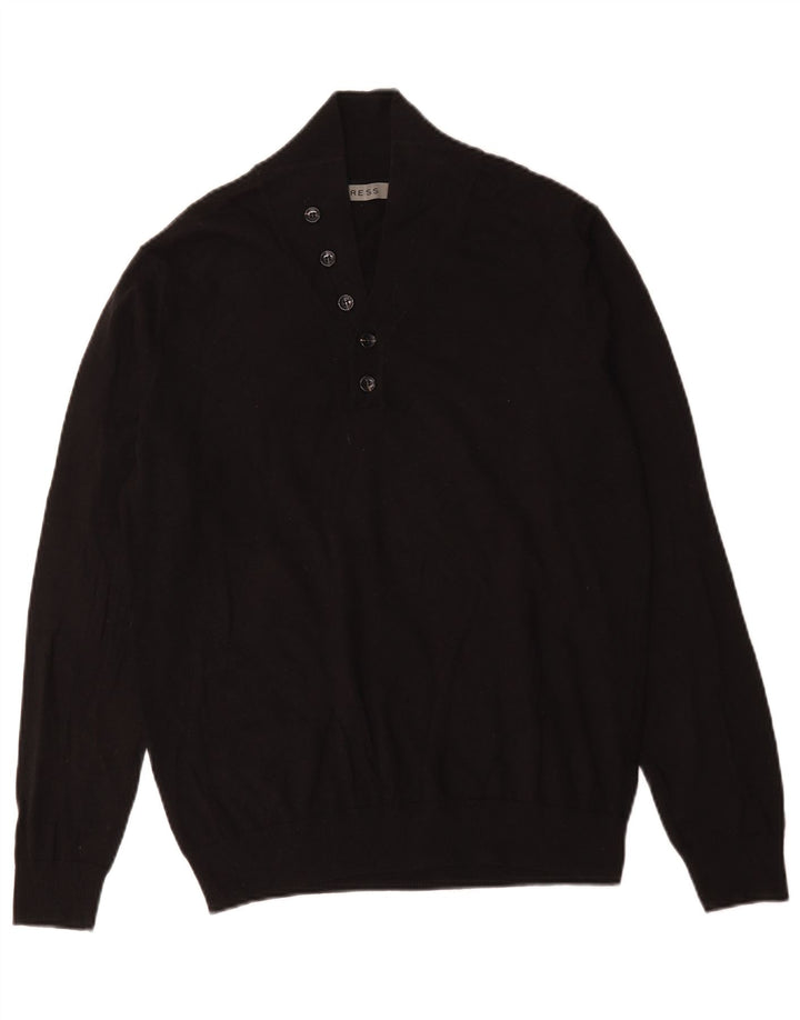 Reiss Pull à col boutonné pour homme en coton noir Taille L