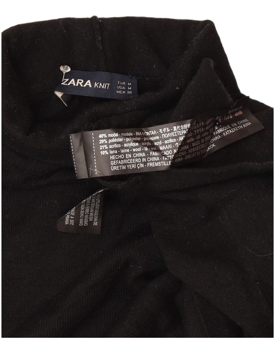 Zara Pull col roulé pour femme UK 14 Medium Noir Modal