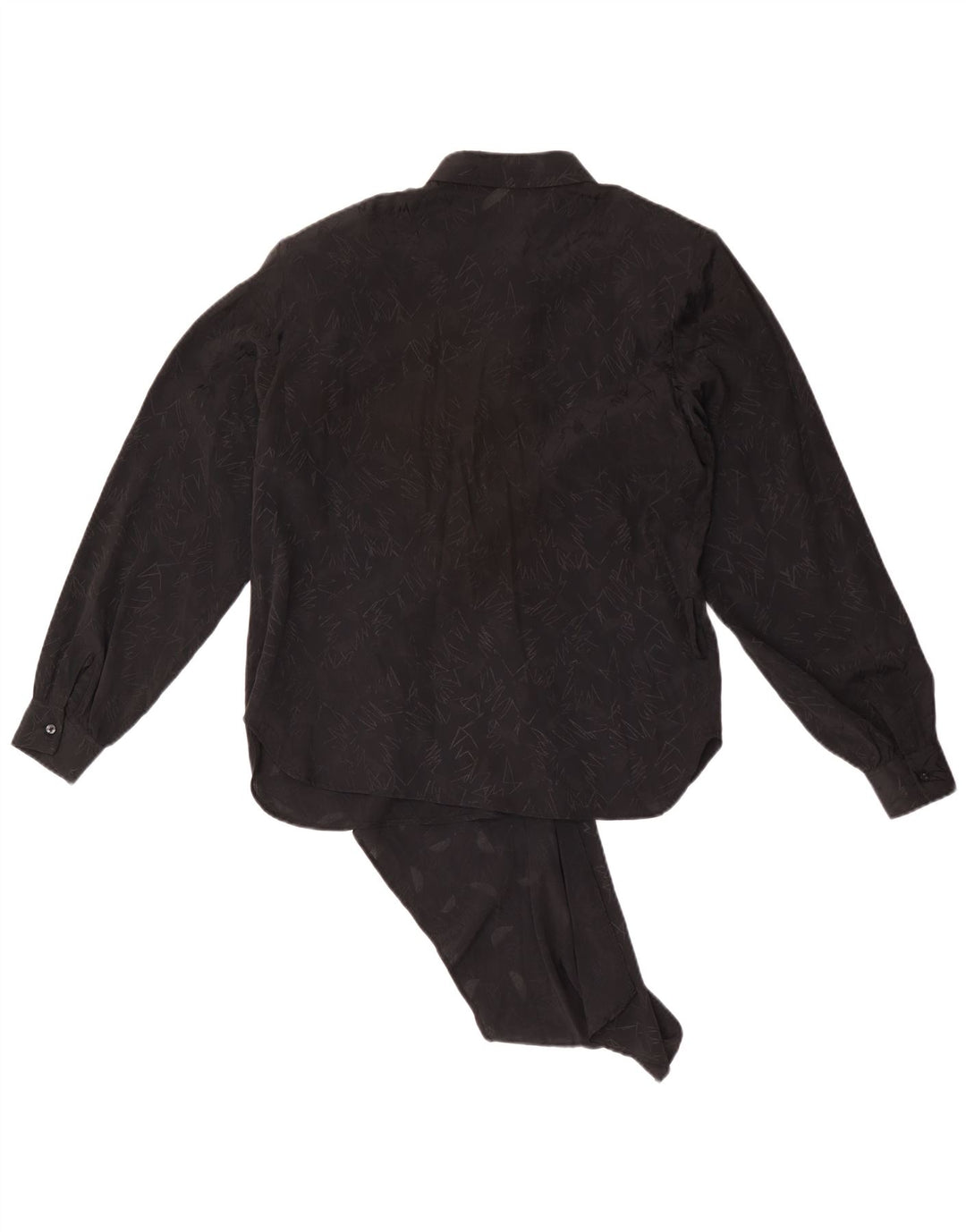 vintage Femme Manches Longues Blouse Top IT 44 Moyen Noir Géométrique