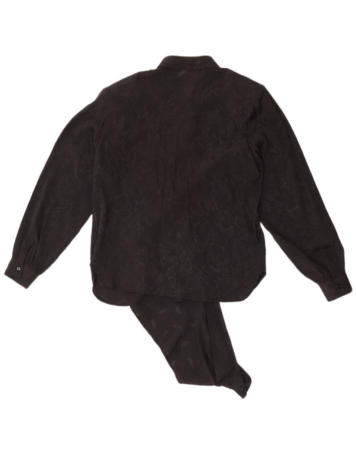 vintage Femme Manches Longues Blouse Top IT 44 Moyen Noir Géométrique