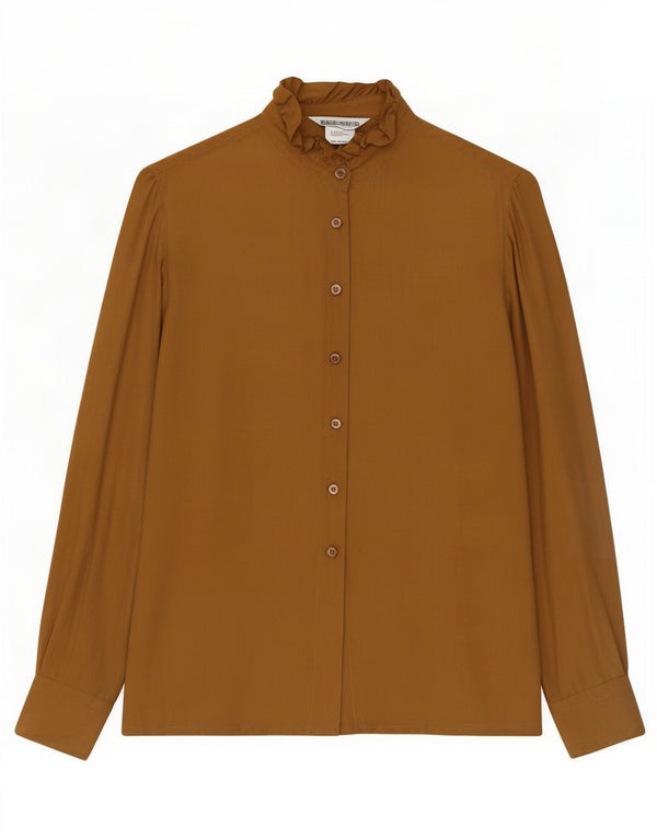 Pancaldi & B Chemisier à manches longues pour femme UK 12 en soie marron moyen