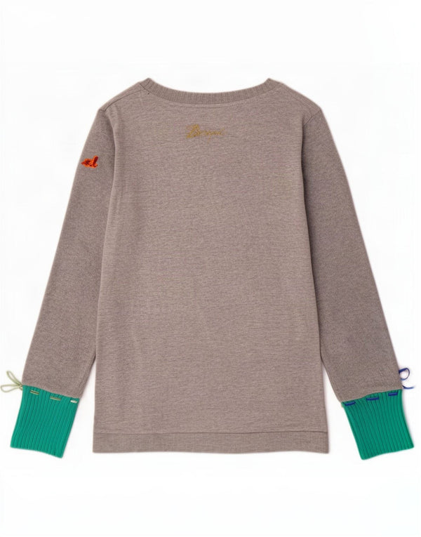 Desigual Haut Graphique à Manches Longues pour Femme UK 14 Grand Coton Floral Gris