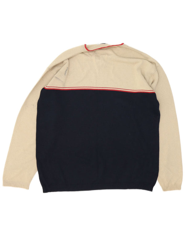 vintage Mens Jumper Sweater Grand Beige Colourblock Polyacrylique