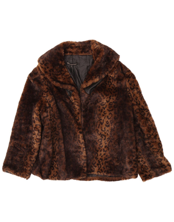 Glamorous Veste en fausse fourrure pour femme UK 8 Petit imprimé animal marron
