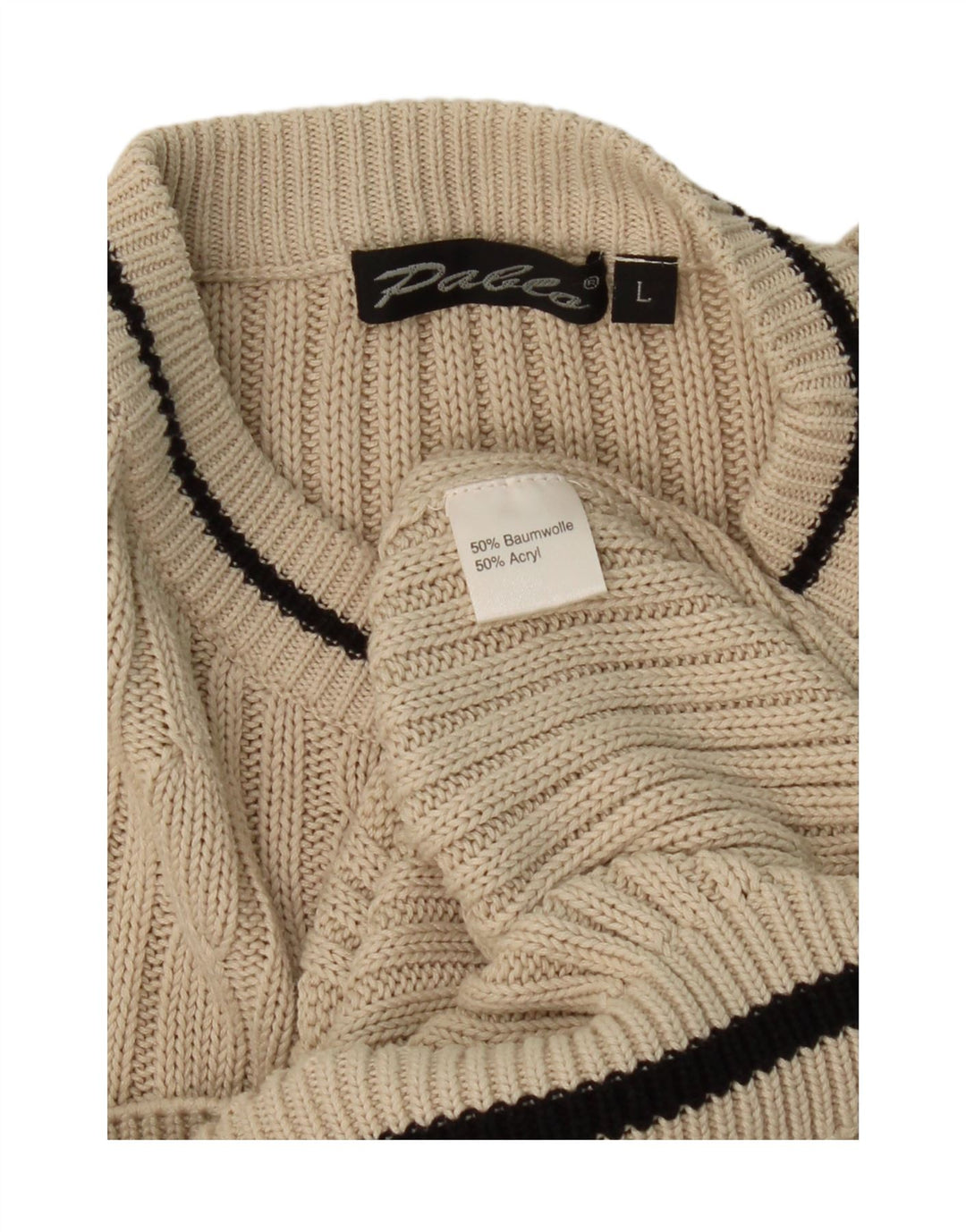 VINTAGE Mens Crew Neck Jumper Sweater Large Beige Cotton Vintage Vintage and Second-Hand Vintage from Messina Hembry 