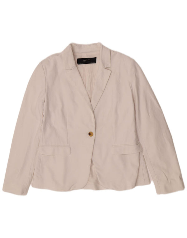 Zara Veste Blazer 1 Bouton Femme UK 14 Grand Coton Blanc