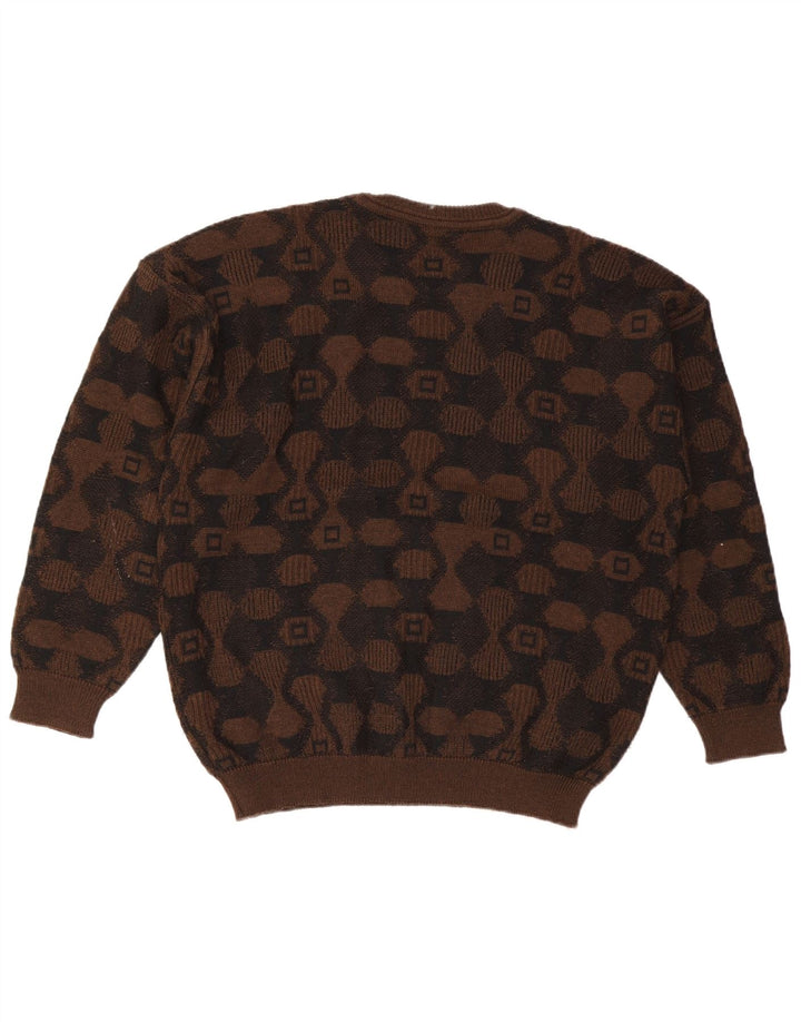 Baffo Pull à col rond pour homme, grand, marron, argyle/diamant, acrylique