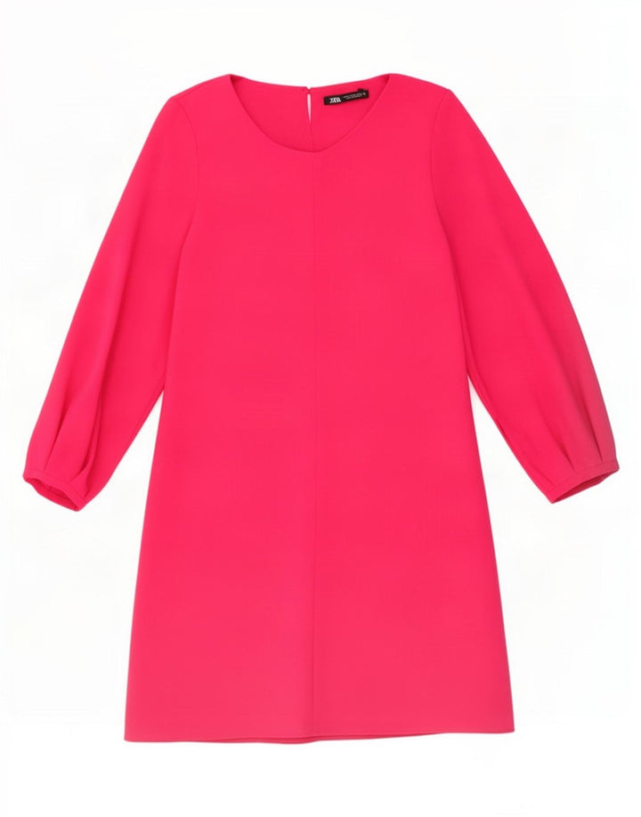 Zara Robe trapèze à manches 3/4 pour femme UK 12 Rose moyen Polyester
