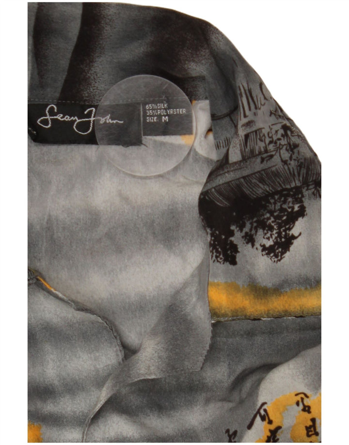 VINTAGE Chemise graphique à manches courtes pour homme en soie gris moyen