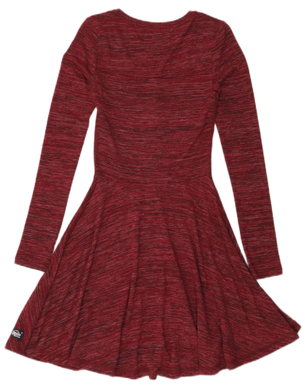 Superdry Robe trapèze à manches longues pour femme UK 4 XS Viscose mouchetée bordeaux