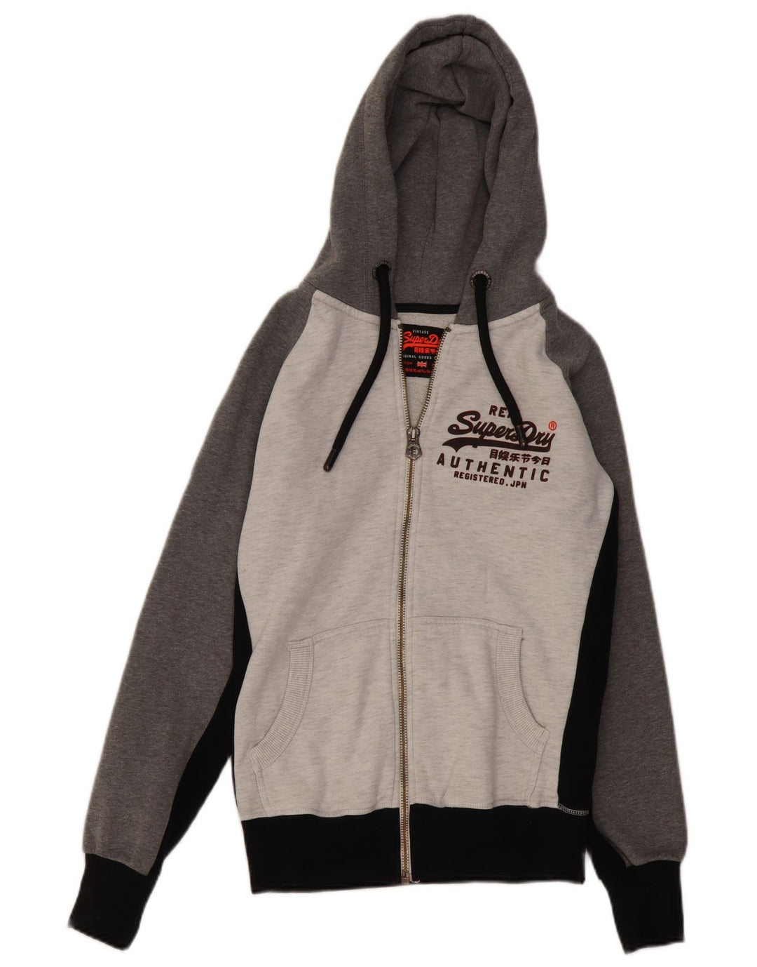 SUPERDRY Pull à capuche zippé graphique pour hommes, petit coton color block gris