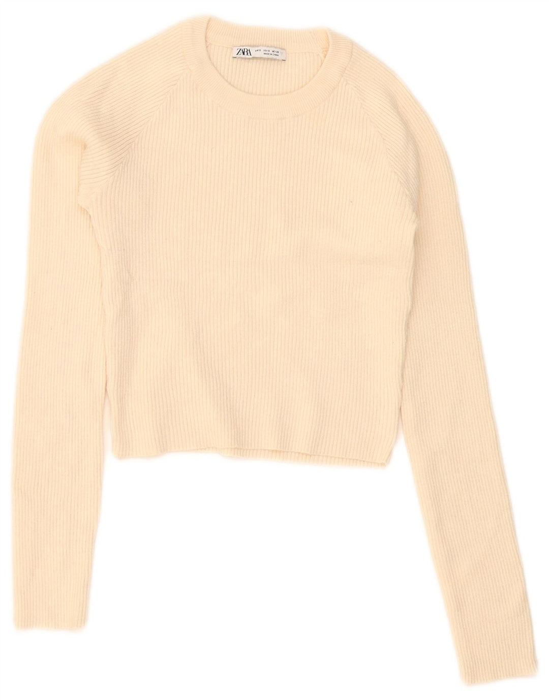 Zara Womens Crop Top Manches Longues UK 8 Petit Beige