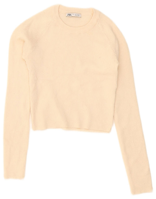 Zara Womens Crop Top Manches Longues UK 8 Petit Beige