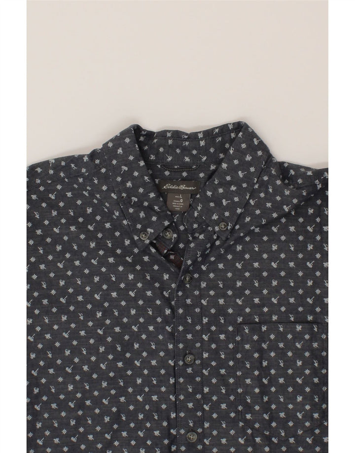EDDIE BAUER Mens Short Sleeve Shirt Large Grey Floral Cotton Vintage Eddie Bauer and Second-Hand Eddie Bauer from Messina Hembry 
