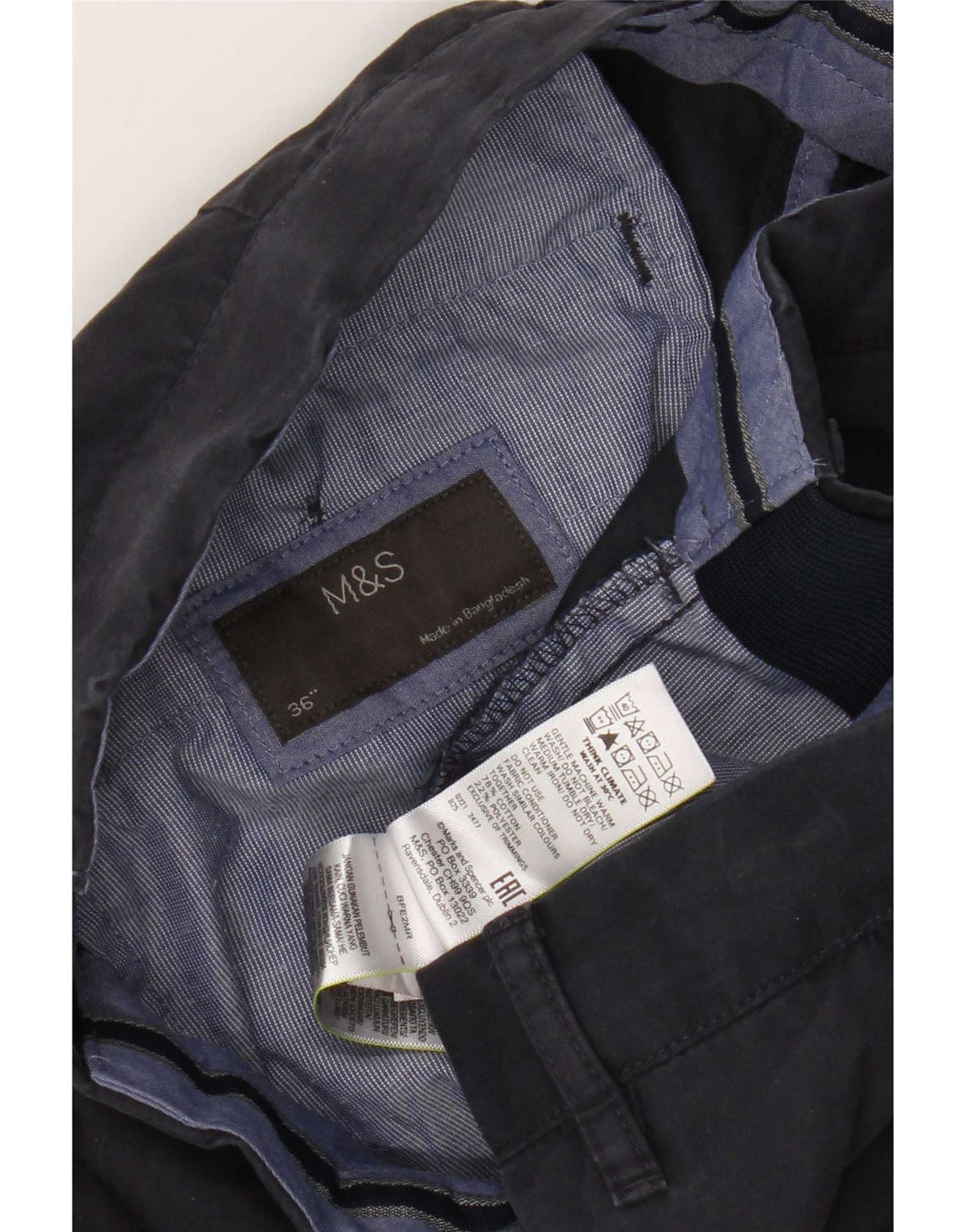 Marks & Spencer Short Chino Homme W36 Large Bleu Marine Coton
