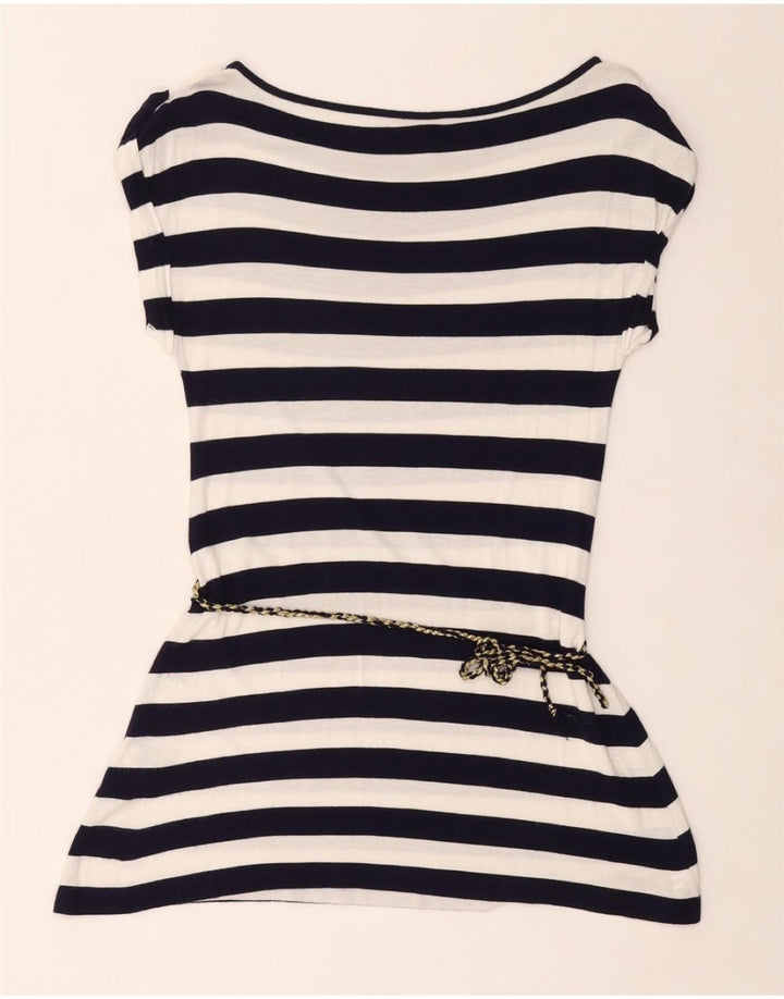 MONSOON Tunique Femme UK 12 Medium Bleu Marine Rayé Viscose