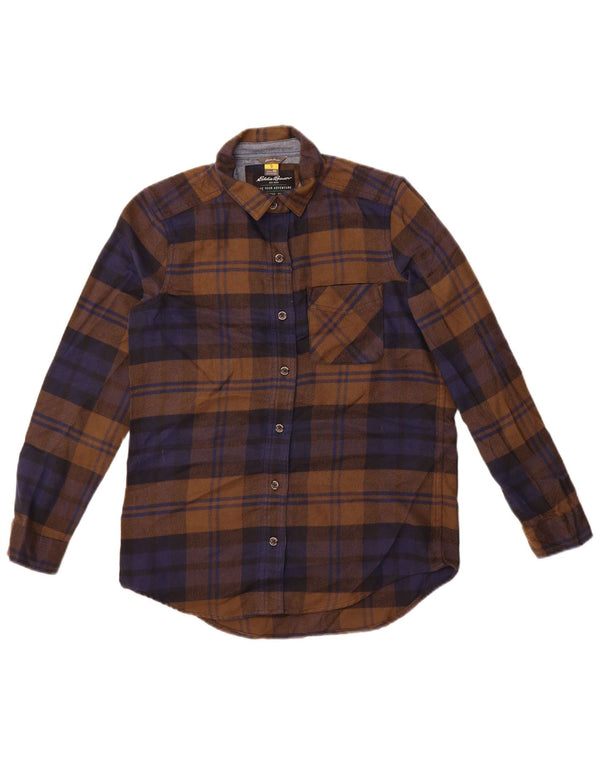 Eddie Bauer Chemise surdimensionnée en flanelle pour femme UK 6 XS Marron à carreaux Polyester
