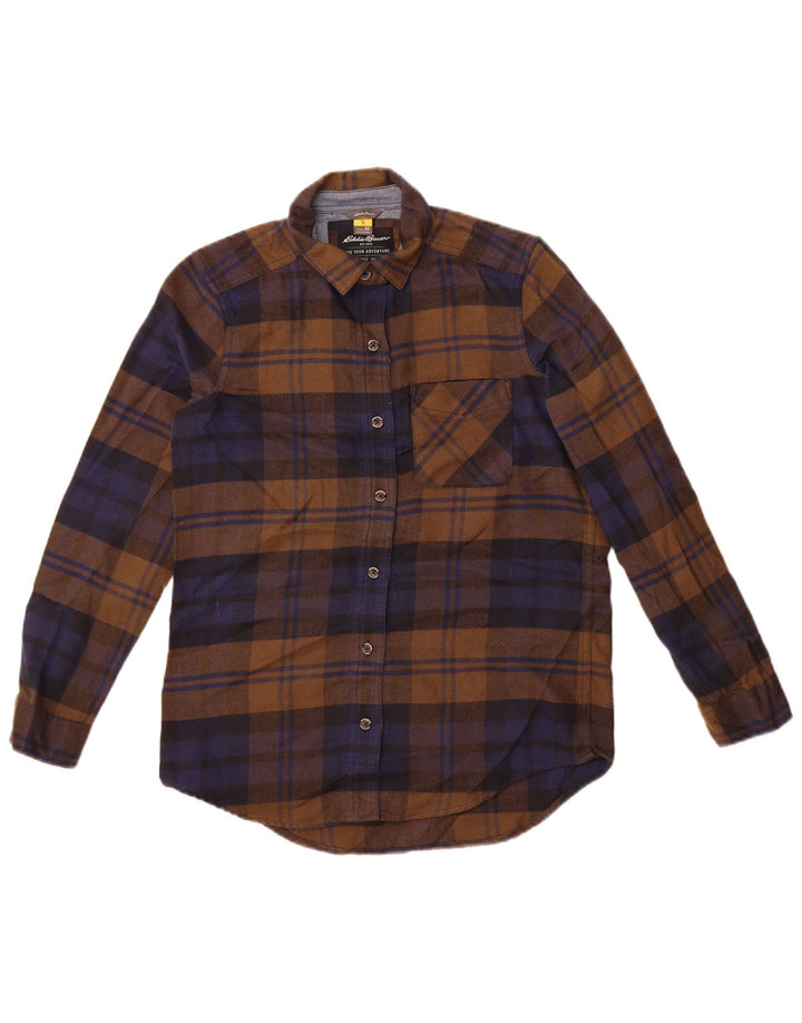 Eddie Bauer Chemise surdimensionnée en flanelle pour femme UK 6 XS Marron à carreaux Polyester