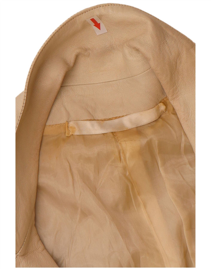 veste blazer en cuir double boutonnage vintage femme UK 12 Beige moyen