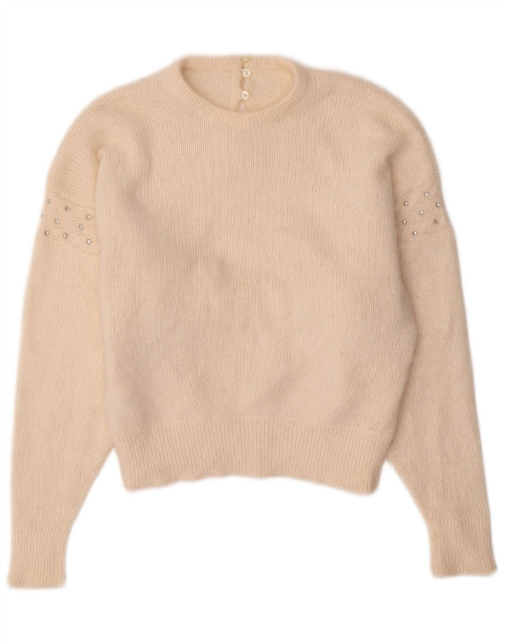 VINTAGE Pull ras du cou pour femme UK 14 Medium Off White