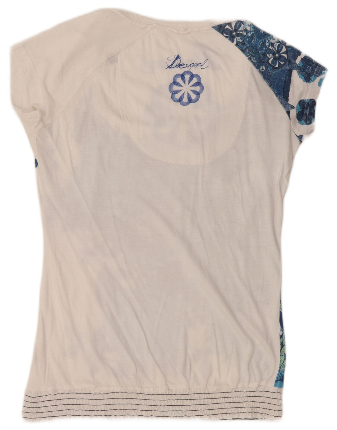 Desigual T-shirt graphique pour femme UK 14 Large Blanc Floral