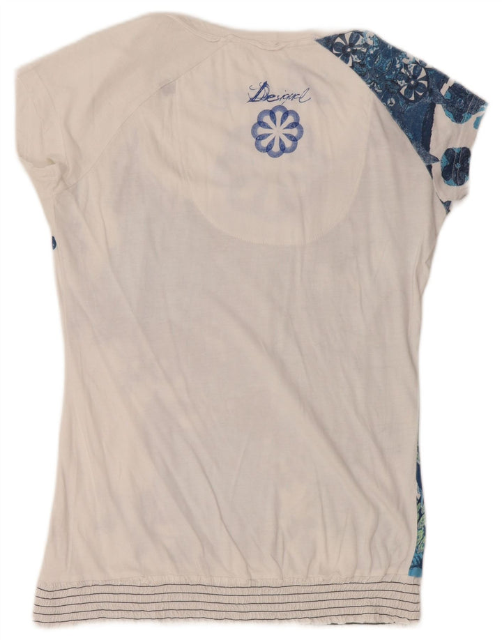 Desigual T-shirt graphique pour femme UK 14 Large Blanc Floral
