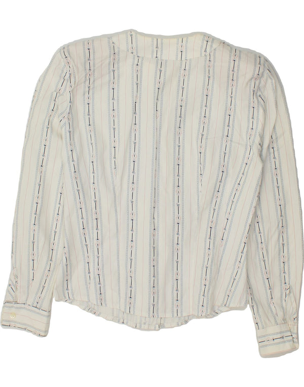 VINTAGE Chemisier Chemise Femme UK 12 Coton Rayé Blanc Moyen