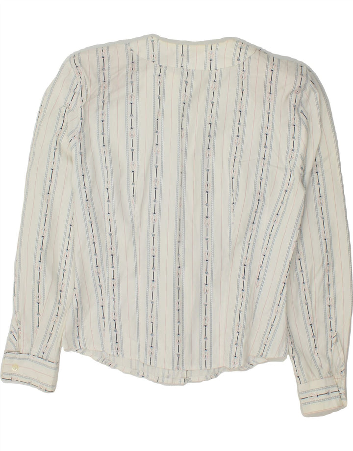 VINTAGE Chemisier Chemise Femme UK 12 Coton Rayé Blanc Moyen
