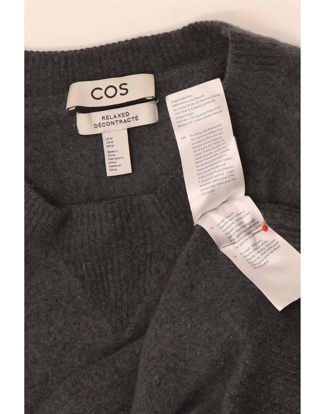 Cos Pull à col rond coupe décontractée pour femme UK 14 Gris moyen