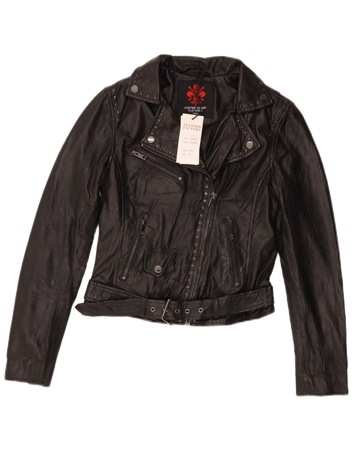 Veste motard en cuir femme vintage IT 40 Petit cuir noir