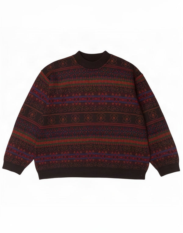 vintage Mens Turtle Neck Jumper Pull XL Multicolore Fair Isle Acrylique