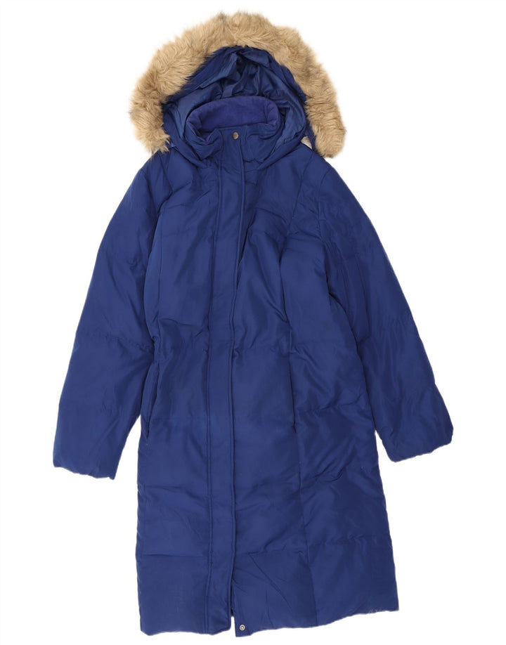Marks & Spencer Manteau rembourré à capuche pour femme UK 18 XL Bleu Polyester