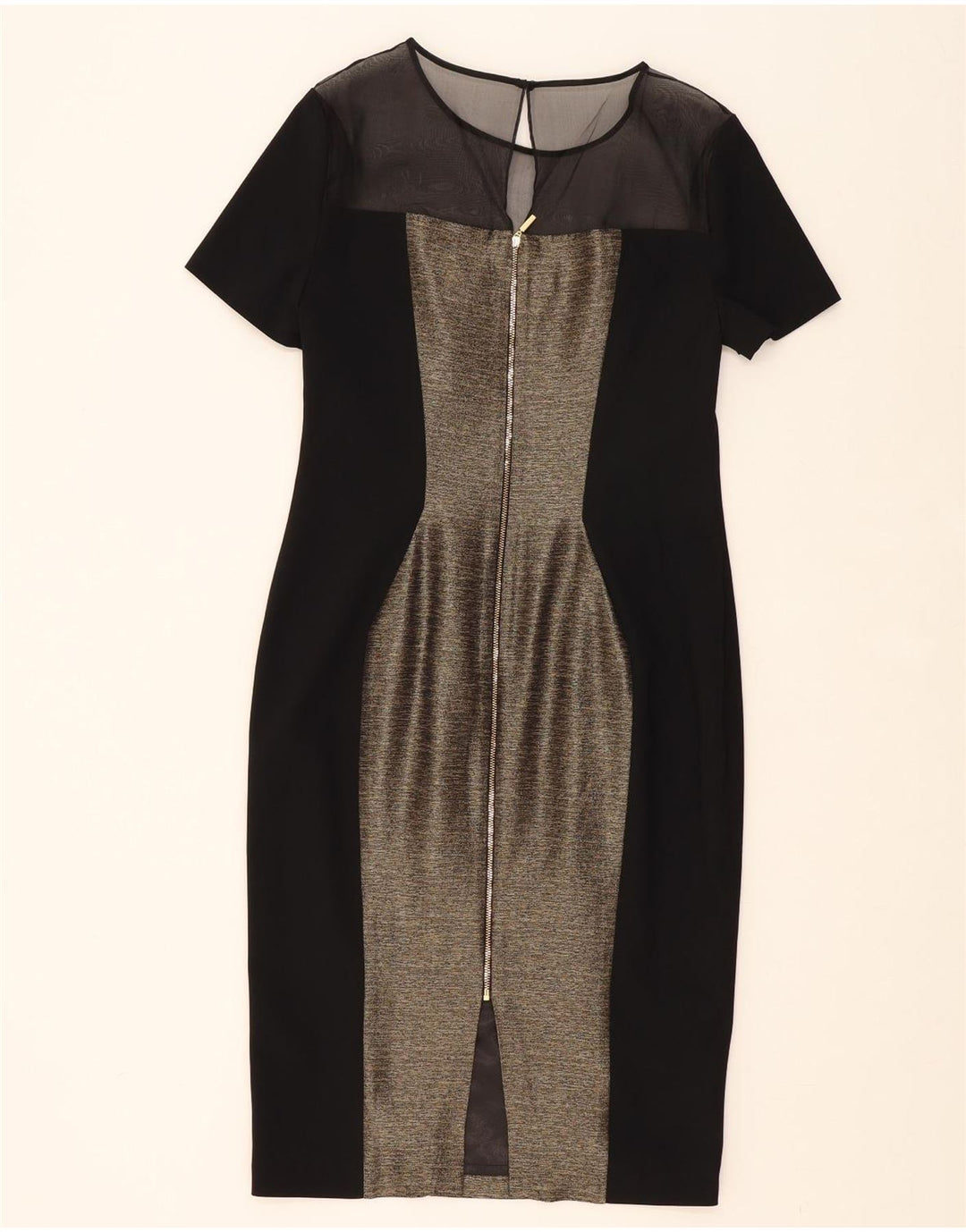 MARKS & SPENCER Womens Sheath Dress UK 12 Medium Black Colourblock Acetate Vintage Marks & Spencer and Second-Hand Marks & Spencer from Messina Hembry 